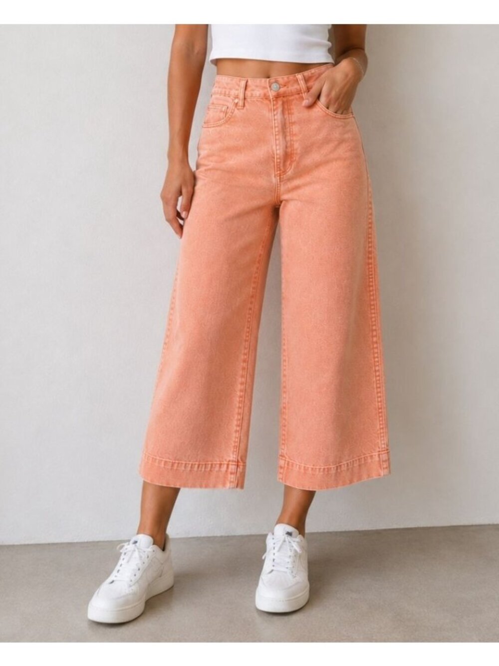 Madewell Womens Peach Wide-Leg Jeans Crop Cotton Blend Size 25
